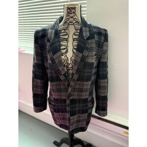 VTG Wool Plaid Oversized Liz Wear Grey + Black Blazer with Shoulder Pads